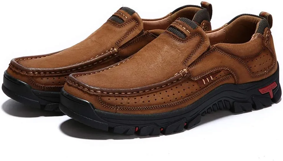Asifn Men's Leather Comfortable Outdoor Hiking Casual Shoes Breathable Fashionable Wearable Driving Luxury Slip On Leather Shoes Business Office Outdoor Loafers