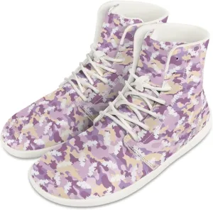Camouflage Print High Top Barefoot Shoes for Men Comfy Flats PU Leather Walking Shoes Lightweight Non Slip Casual Lace Up Sneakers