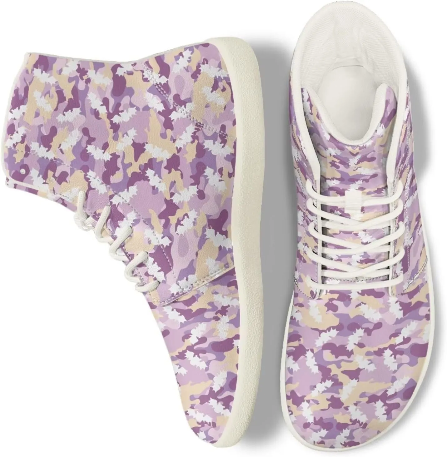 Camouflage Print High Top Barefoot Shoes for Men Comfy Flats PU Leather Walking Shoes Lightweight Non Slip Casual Lace Up Sneakers