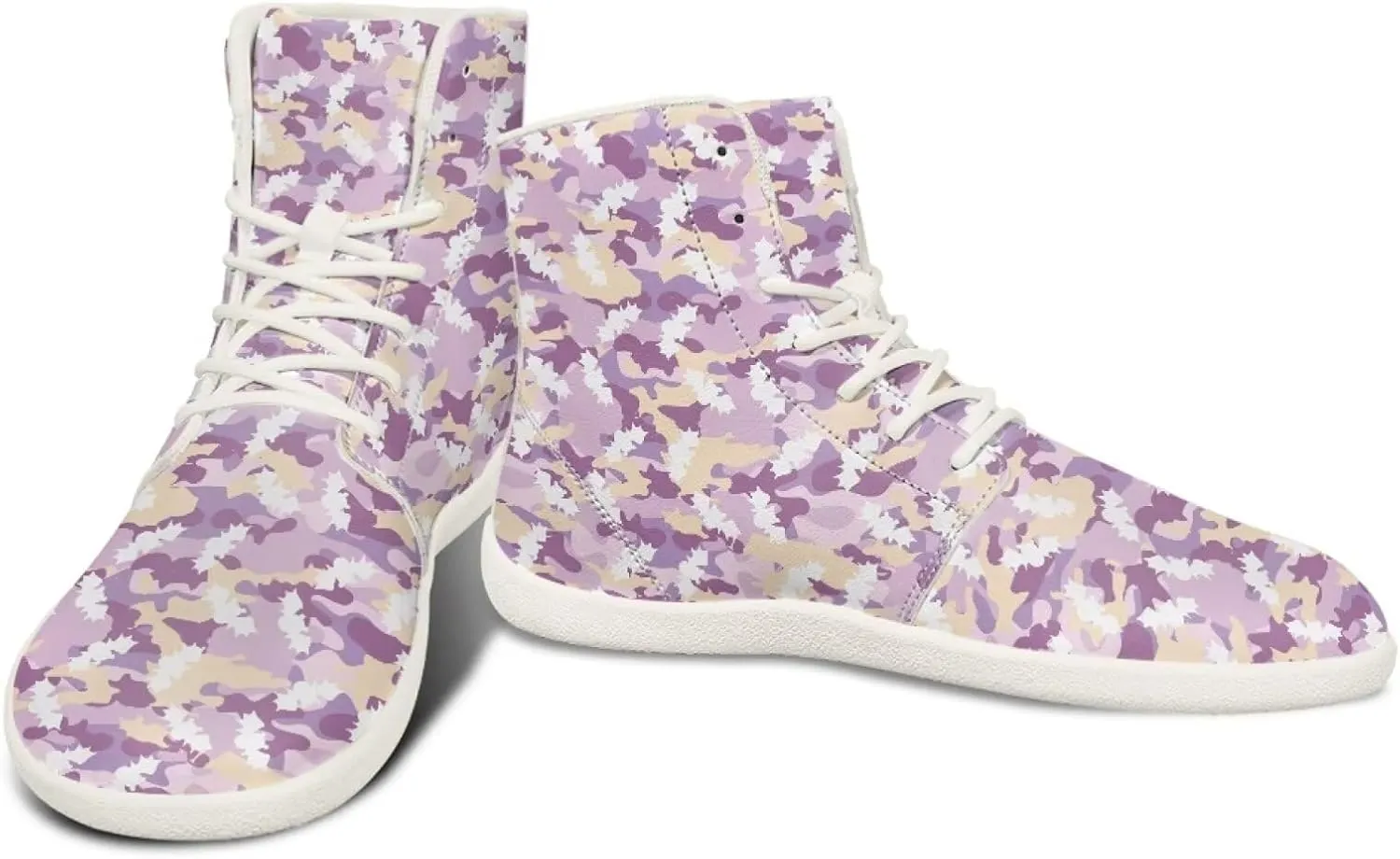 Camouflage Print High Top Barefoot Shoes for Men Comfy Flats PU Leather Walking Shoes Lightweight Non Slip Casual Lace Up Sneakers