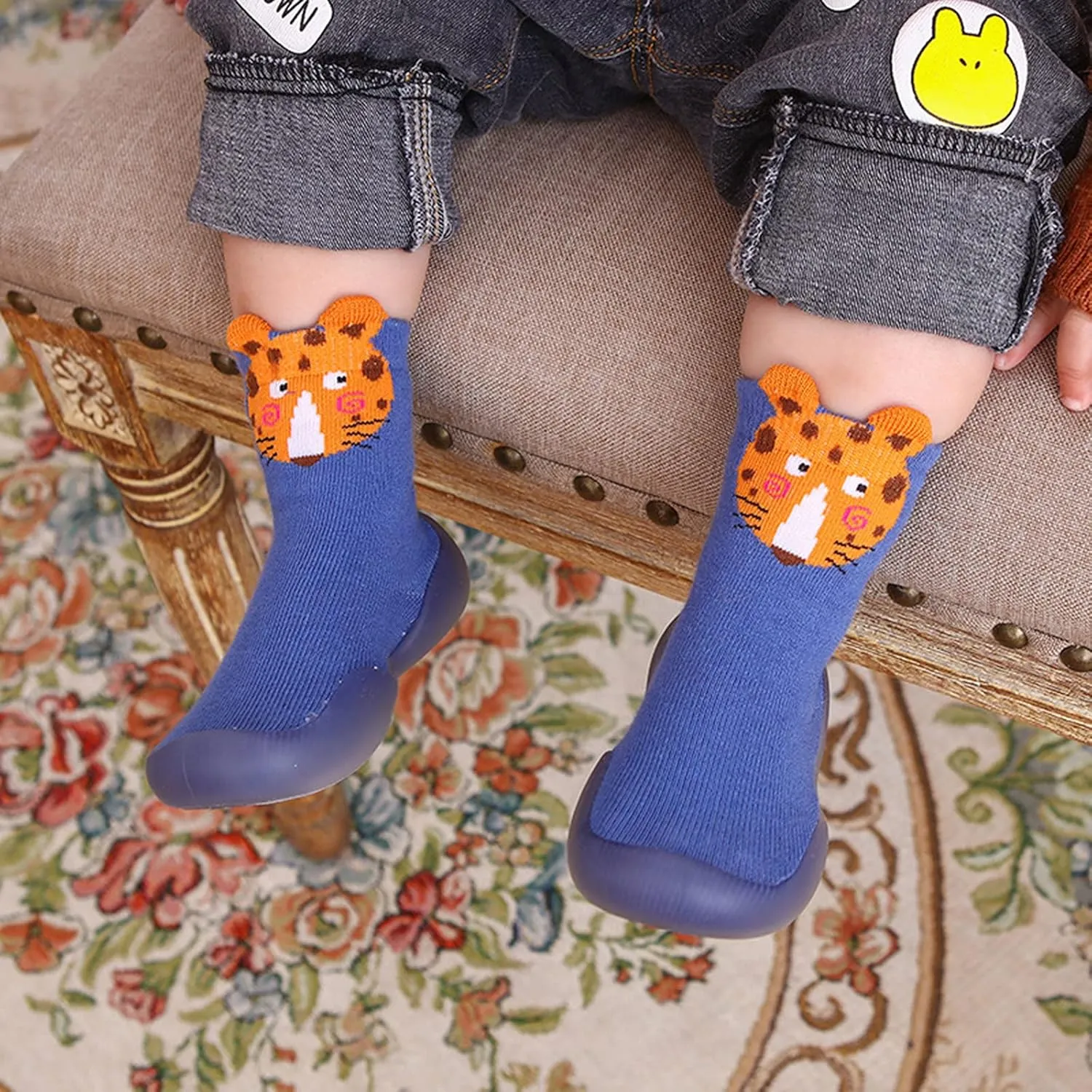 House Shoes for Toddler Toddler Baby Boys Girls Solid Warm Knit Soft Sole Rubber Shoe Socks Little Fuzzy