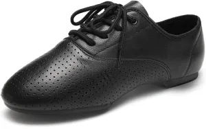 HROYL Leather Jazz Chunky Heel Dance Shoes Practice Ballroom Women Lace Up Social Dancing Shoes