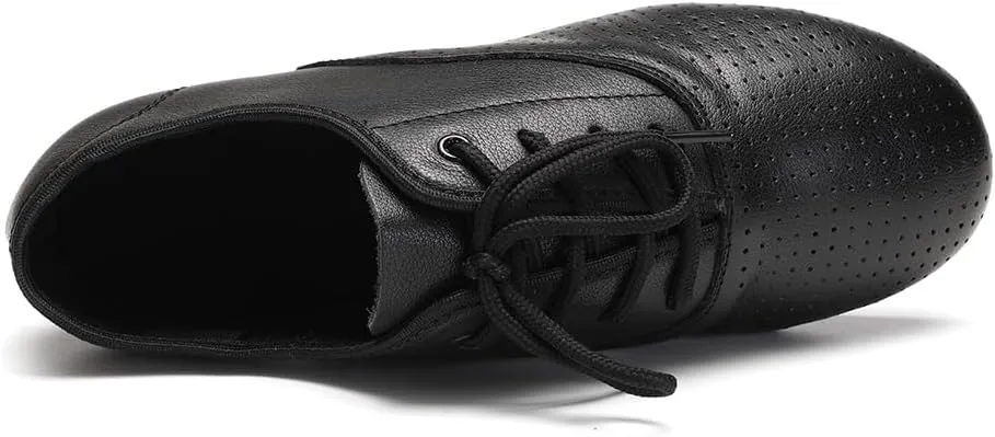 HROYL Leather Jazz Chunky Heel Dance Shoes Practice Ballroom Women Lace Up Social Dancing Shoes