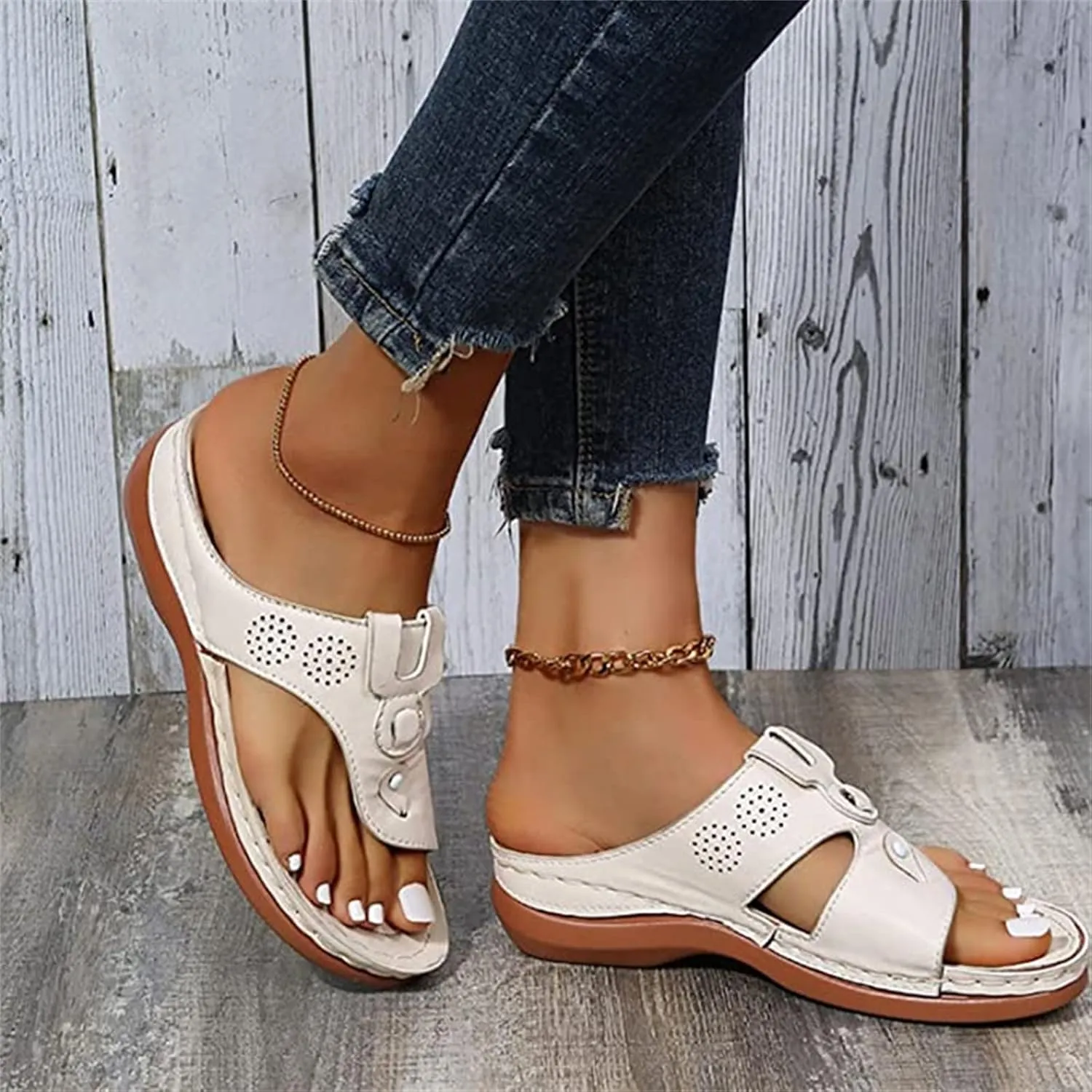 Ladmiple Sandals Women Wedge Slip On Orthopedic Slides Dressy Summer Comfortable Walking Arch Support Orthotic Flip Flops