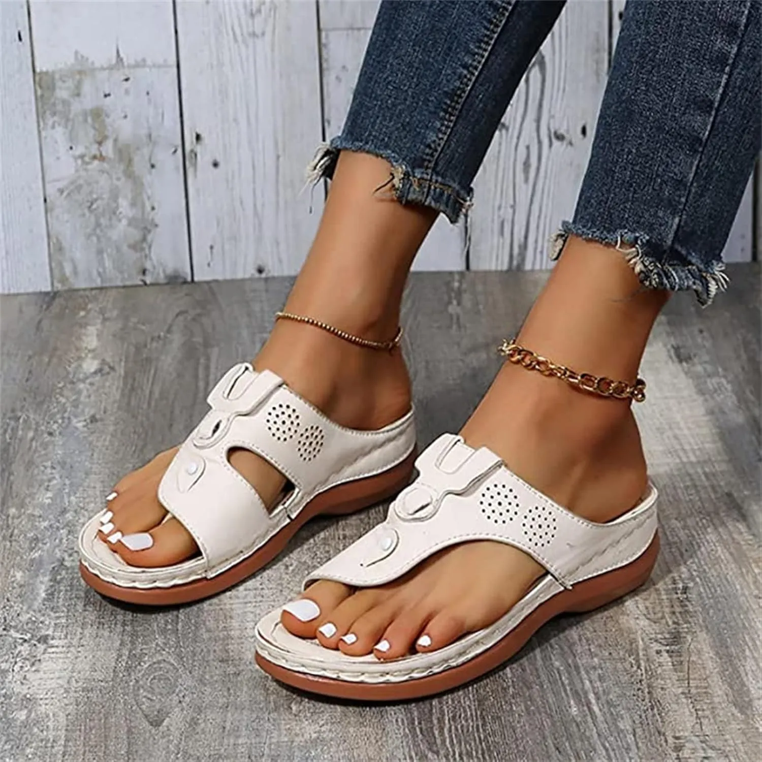 Ladmiple Sandals Women Wedge Slip On Orthopedic Slides Dressy Summer Comfortable Walking Arch Support Orthotic Flip Flops
