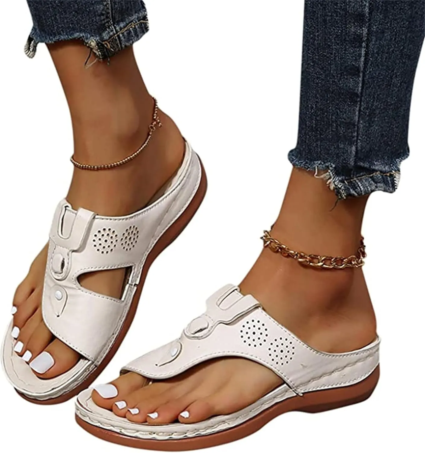 Ladmiple Sandals Women Wedge Slip On Orthopedic Slides Dressy Summer Comfortable Walking Arch Support Orthotic Flip Flops