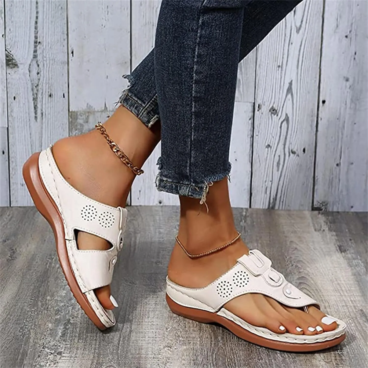 Ladmiple Sandals Women Wedge Slip On Orthopedic Slides Dressy Summer Comfortable Walking Arch Support Orthotic Flip Flops