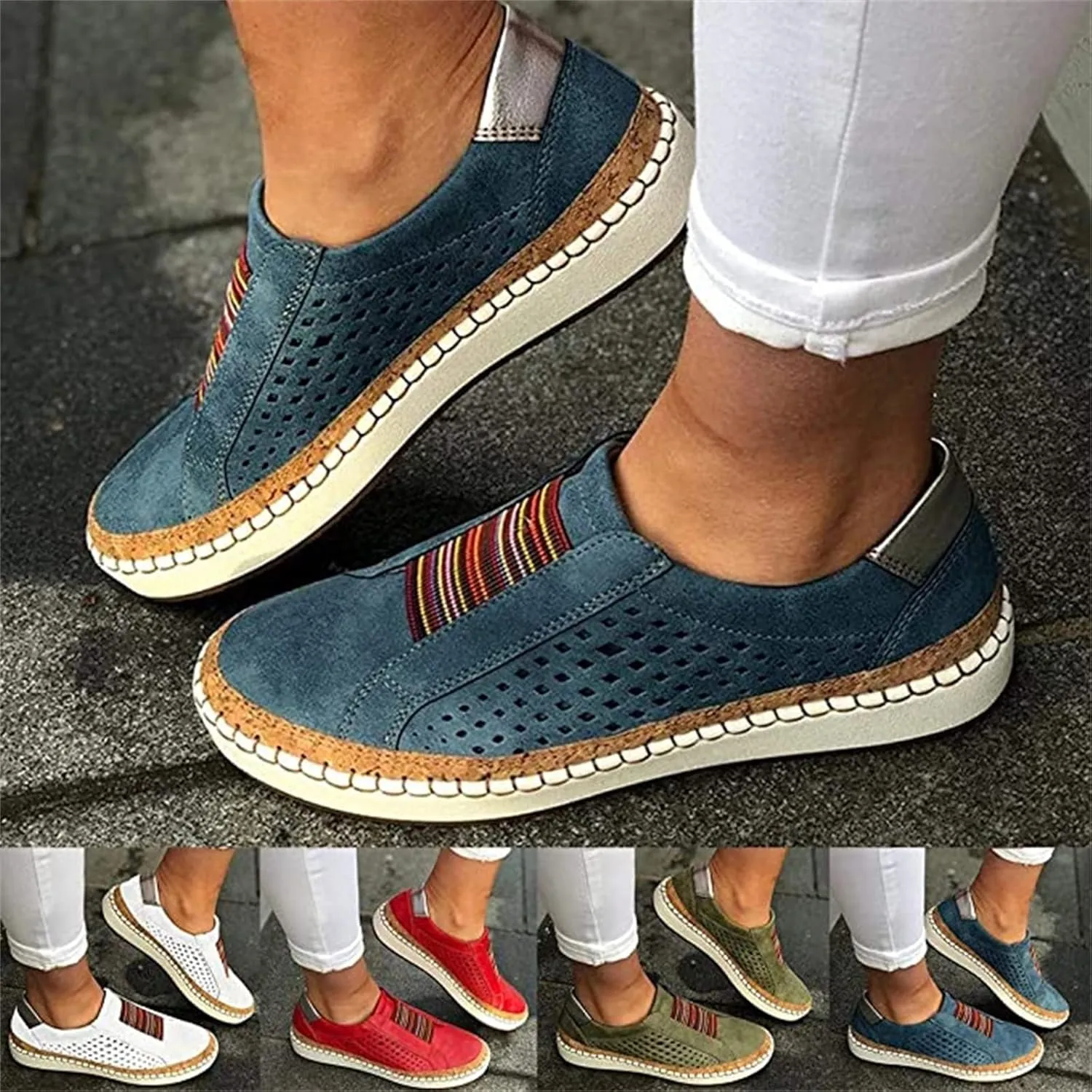 Ladmiple Sneakers For Women Trendy 2024 Canvas Shoes Low Cut Slip On Casual Dressy Summer Comfortable Walking Flats Loafers