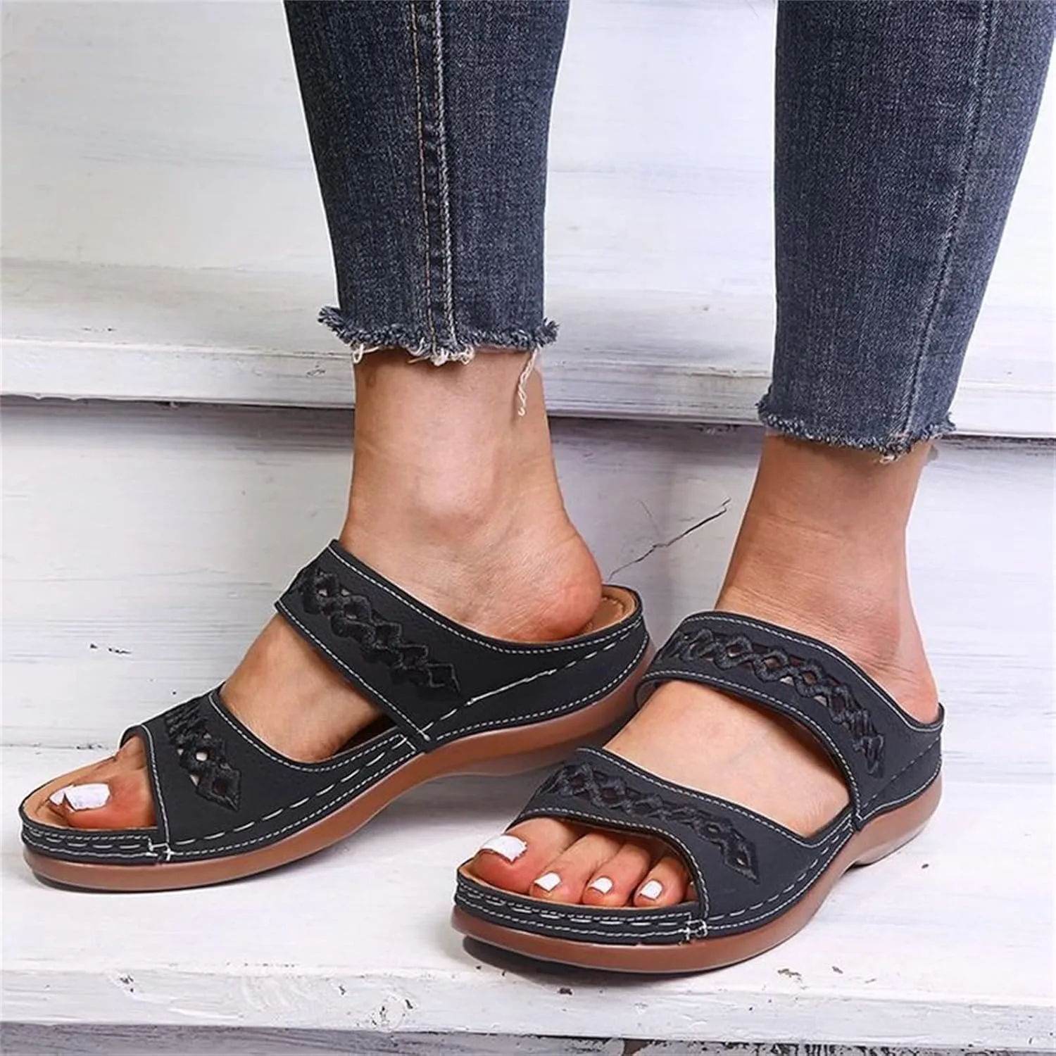 Ladmiple Women's Sandals Comfortable Walking Dressy Summer Orthotic Flips Flops Arch Support for Flat feet Orthopedic Slides