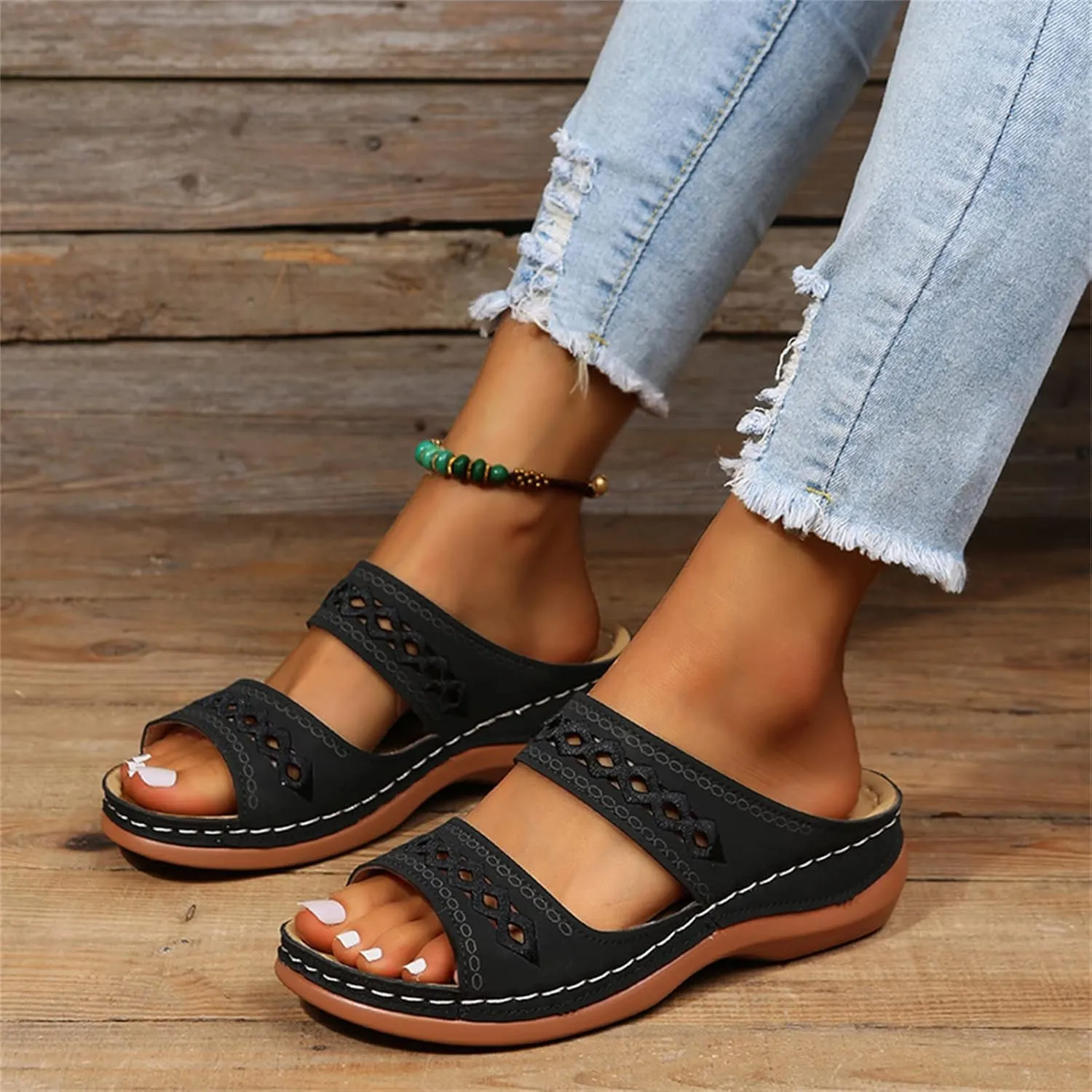 Ladmiple Women's Sandals Comfortable Walking Dressy Summer Orthotic Flips Flops Arch Support for Flat feet Orthopedic Slides