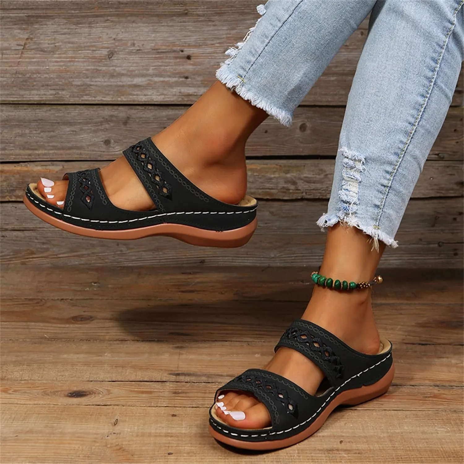 Ladmiple Women's Sandals Comfortable Walking Dressy Summer Orthotic Flips Flops Arch Support for Flat feet Orthopedic Slides