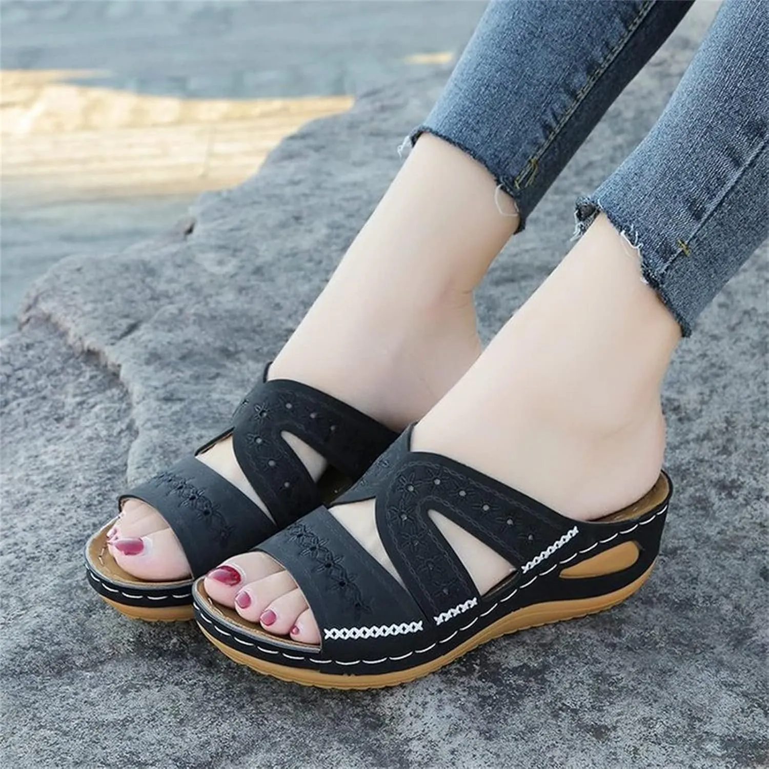 Ladmiple Womens Sandals Dressy Summer Comfortable Arch Support Orthotic Flip Flops Cute Walking Orthopedic Slides 2024