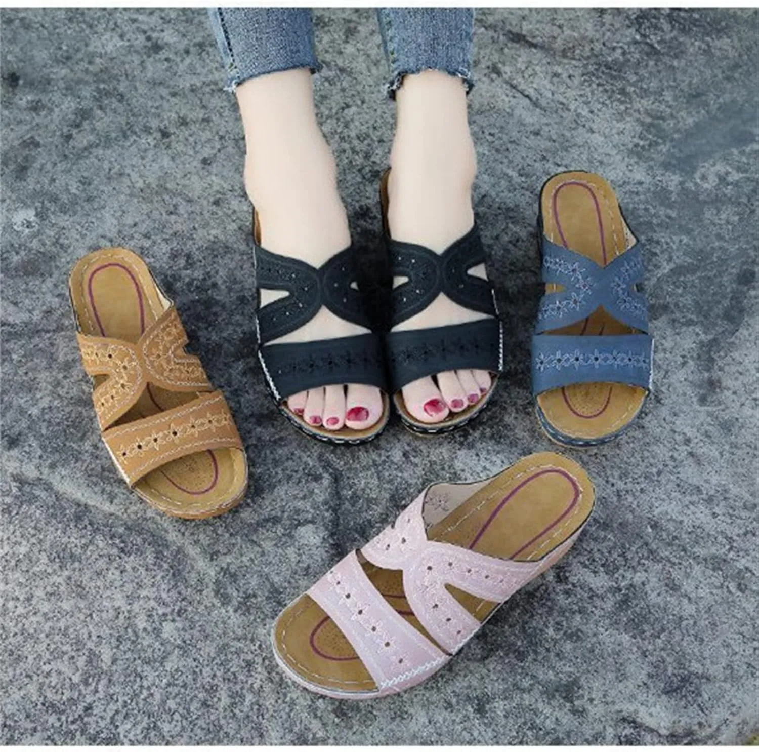 Ladmiple Womens Sandals Dressy Summer Comfortable Arch Support Orthotic Flip Flops Cute Walking Orthopedic Slides 2024