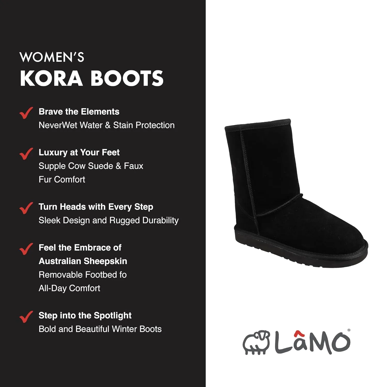 Lamo Womens Kora Boots for Women - Chic Water Resistant Suede 9" Boots, NeverWet Water and Stain Protection - Stylish Winter Footwear - NEW Upgraded Women's Classic 9" Boot