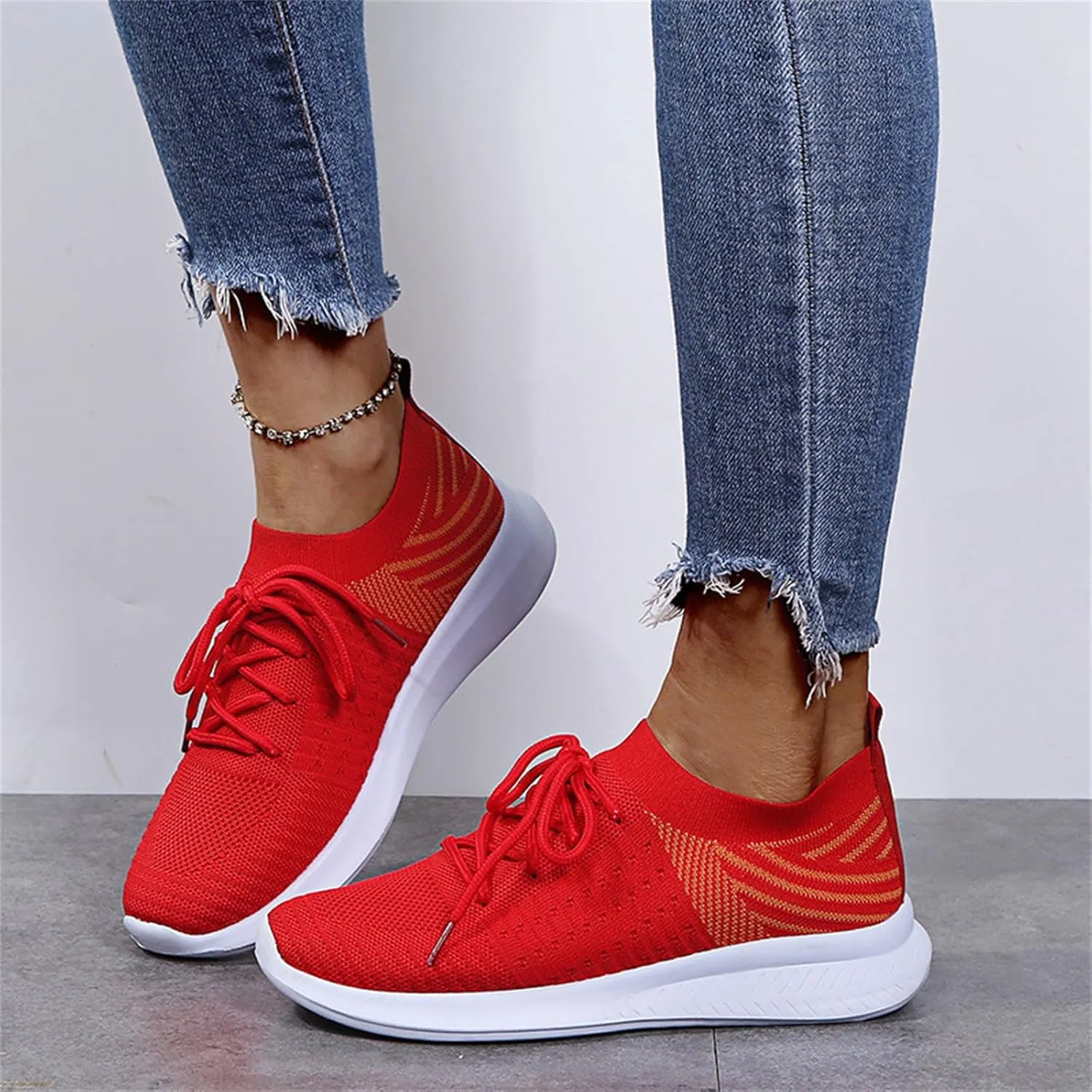 Lausiuoe Sneakers For Women Walking Shoes Comfortable Sock Sneakers Mesh Slip On Air Cushion Platform Loafers