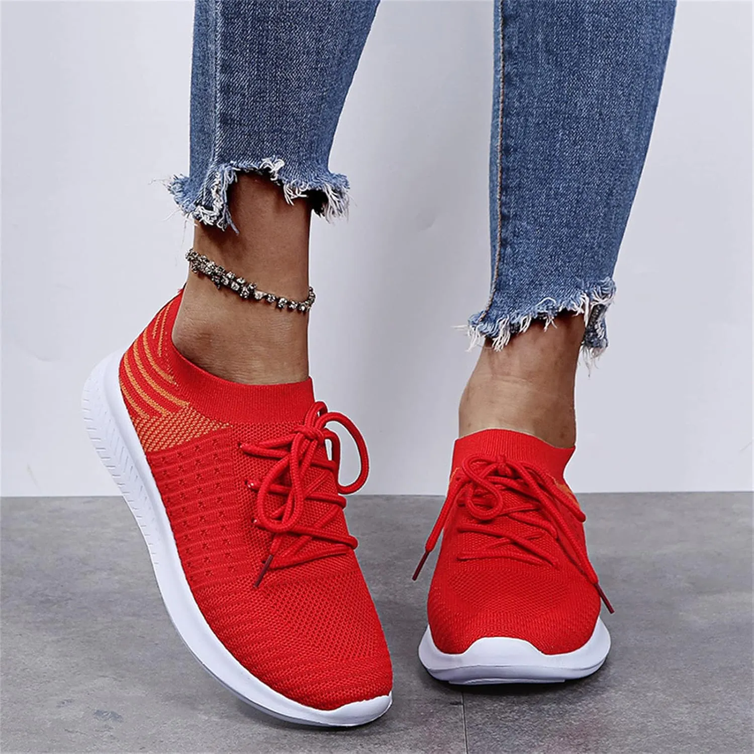 Lausiuoe Sneakers For Women Walking Shoes Comfortable Sock Sneakers Mesh Slip On Air Cushion Platform Loafers