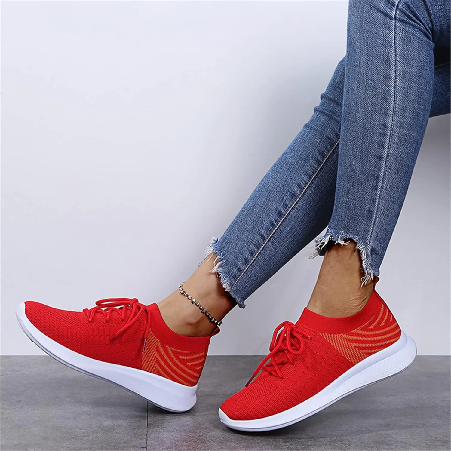 Lausiuoe Sneakers For Women Walking Shoes Comfortable Sock Sneakers Mesh Slip On Air Cushion Platform Loafers