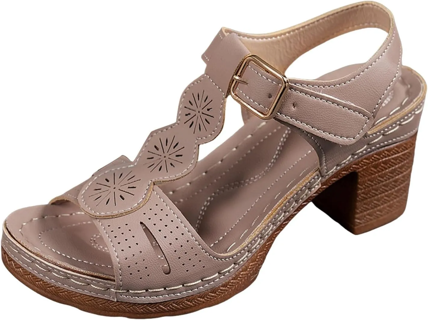 Sandals For Women 2025 Dressy Adjustable Ankle Buckle Women's Heels Open Toe Block Heeled Classic Pumps Shoes