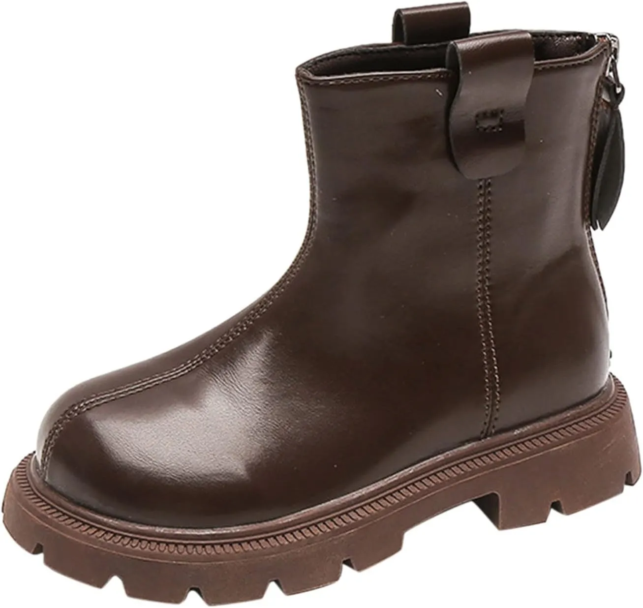 Winter Children Ankle Boots Kids Girls Flat Soles Thick Soles Non Slip Zipper Warm Casual Comfortable Dress Booties (Brown, 3.5-4 Years Toddler)