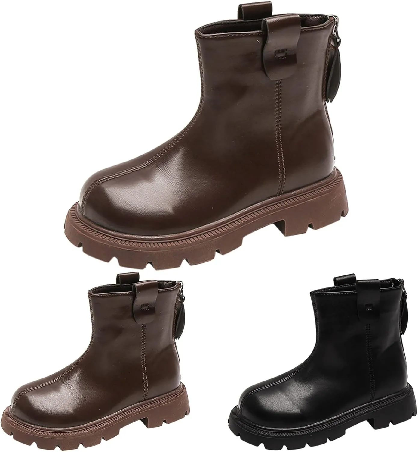 Winter Children Ankle Boots Kids Girls Flat Soles Thick Soles Non Slip Zipper Warm Casual Comfortable Dress Booties (Brown, 3.5-4 Years Toddler)