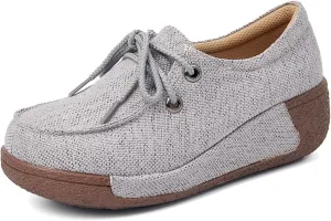 Women's Arch Support Shoes Lace Up Orthopedic Sneakers Comfortable Canvas Loafers Casual Walking Shoes for Plantar Fasciitis Foot Pain Relief