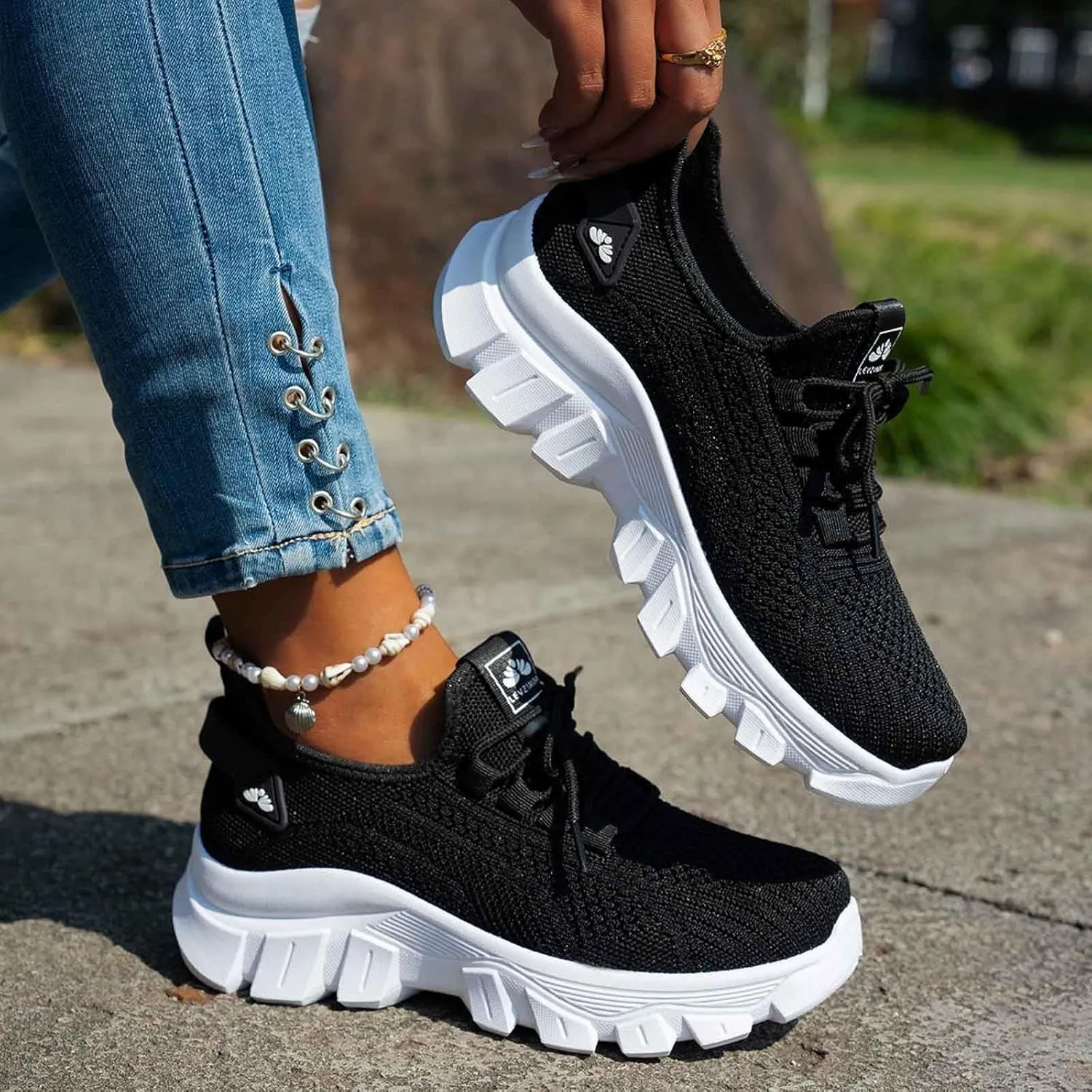 Women's Sneakers Casual Athletic Shoes with Lace Up Design Everyday Comfort and Style Thick Sole Versatile Teal and