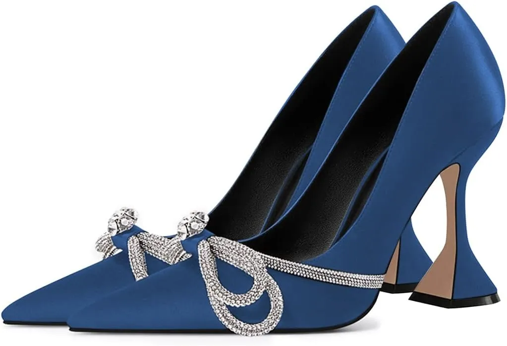 YDN Women Pointed Toe Slip on Diamond Pumps Special Kitten High Heel Shoe Party Prom Dress Lady Size 4-16 US